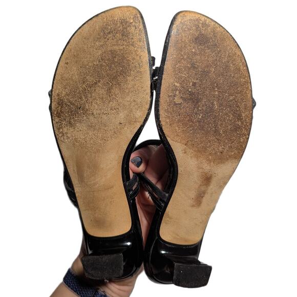 Vtg Y2K Stuart Weitzman Black Rhinestone Embellished Kitten Heel Mule Sandals 6 - Picture 4 of 6